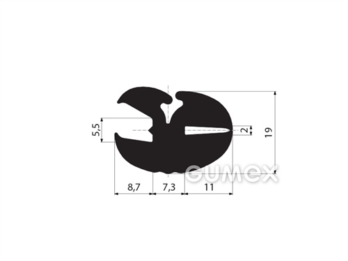 Profil für Fahrzeugfenster, 19x27/5,5/2mm, passt Zwickel 00598001, 70°ShA, EPDM,-40°C/+100°C,schwarz, 